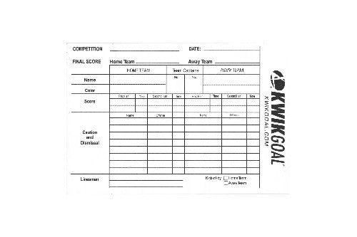 Kwik Goal Referee Score Sheet